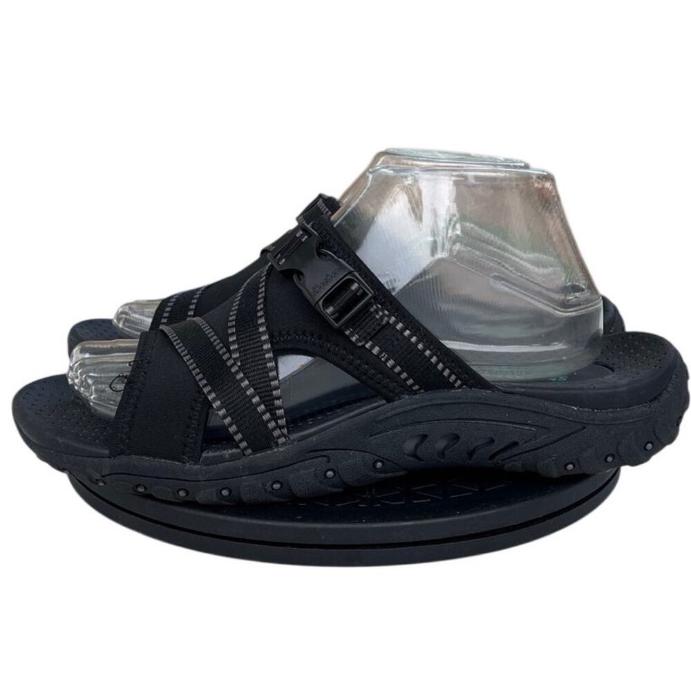 Women Skechers 56196SA-BBK Textile Arch Support Slip-On Slide Sandal SZ 9 Black